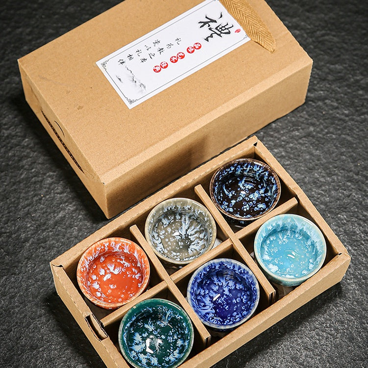 Colorful Jianzhan Teacups Set, Ceramic Tea Cups for Tasting Tea, Artistic Chinese Tea Ceremony Cups