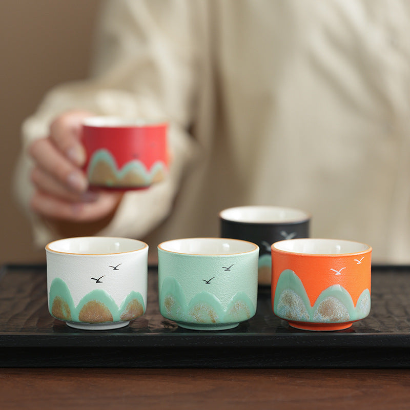 Colorful Landscape-Patterned Jianzhan Tea Cups Set, Ceramic Teacups for Tea Tasting