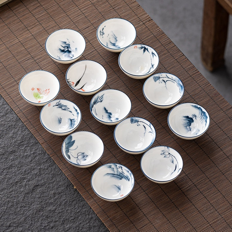 Blue and White Jianzhan Tea Cups Set, Ceramic Teacups for Tea Tasting, Traditional Chinese Tea Ceremony Cups