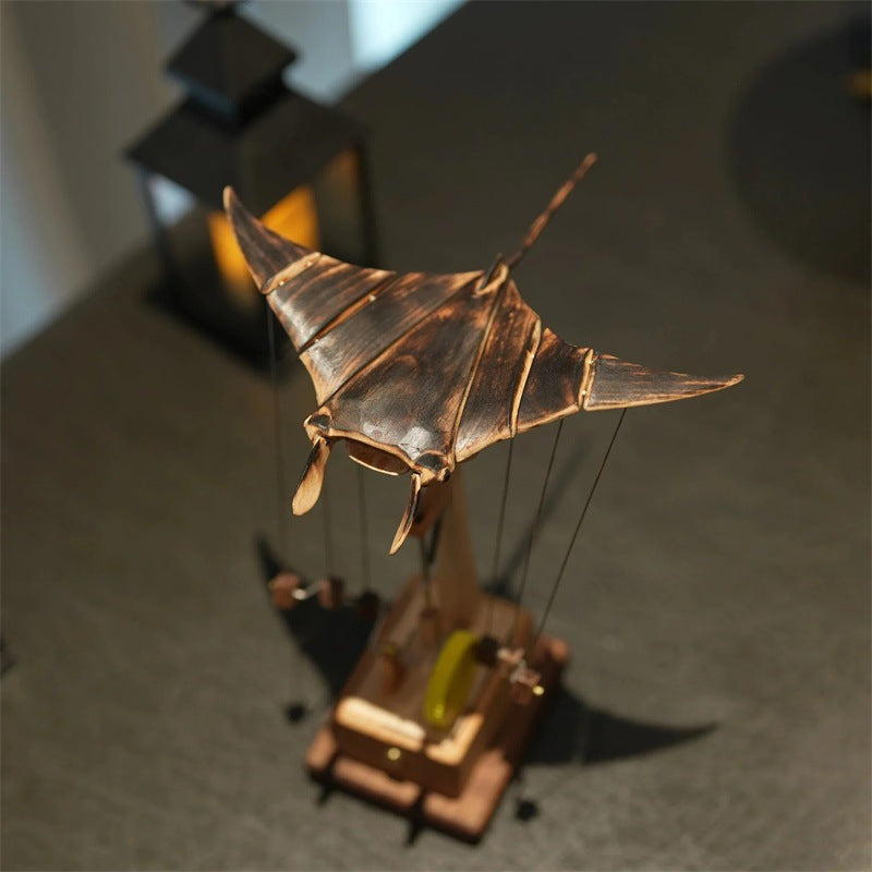 Upgraded Version Handmade Wooden Electric Bionic Manta Ray Ornament, Artisan Flying Manta Ray Automaton, Bionic Swimming Posture Decoration, Lifelike Mechanical Ocean Decor(1pc)