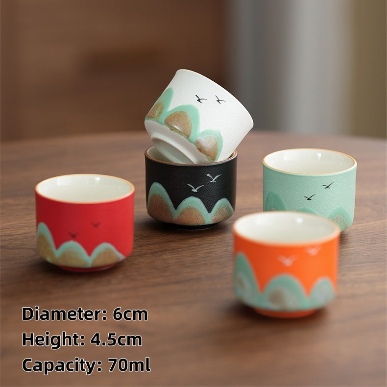 Colorful Landscape-Patterned Jianzhan Tea Cups Set, Ceramic Teacups for Tea Tasting