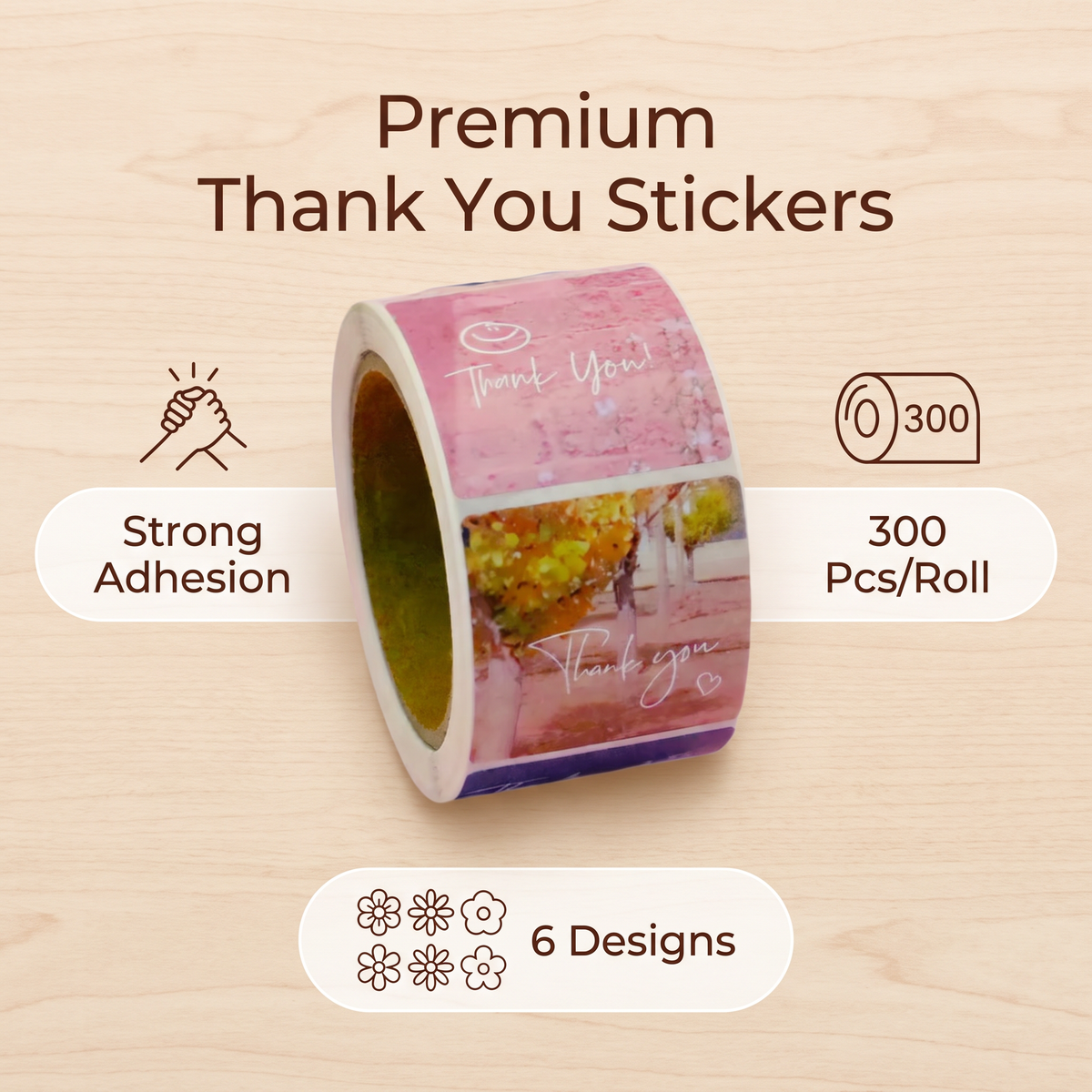 Axxlern Design 300 Thank You Stickers,Floral Labels,6 Designs