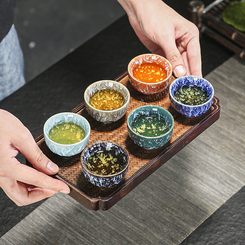 Colorful Jianzhan Teacups Set, Ceramic Tea Cups for Tasting Tea, Artistic Chinese Tea Ceremony Cups
