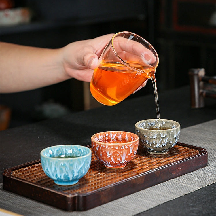 Colorful Jianzhan Teacups Set, Ceramic Tea Cups for Tasting Tea, Artistic Chinese Tea Ceremony Cups