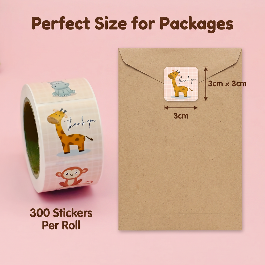Axxlern Design 300 Thank You Stickers,Animal Labels,6 Designs