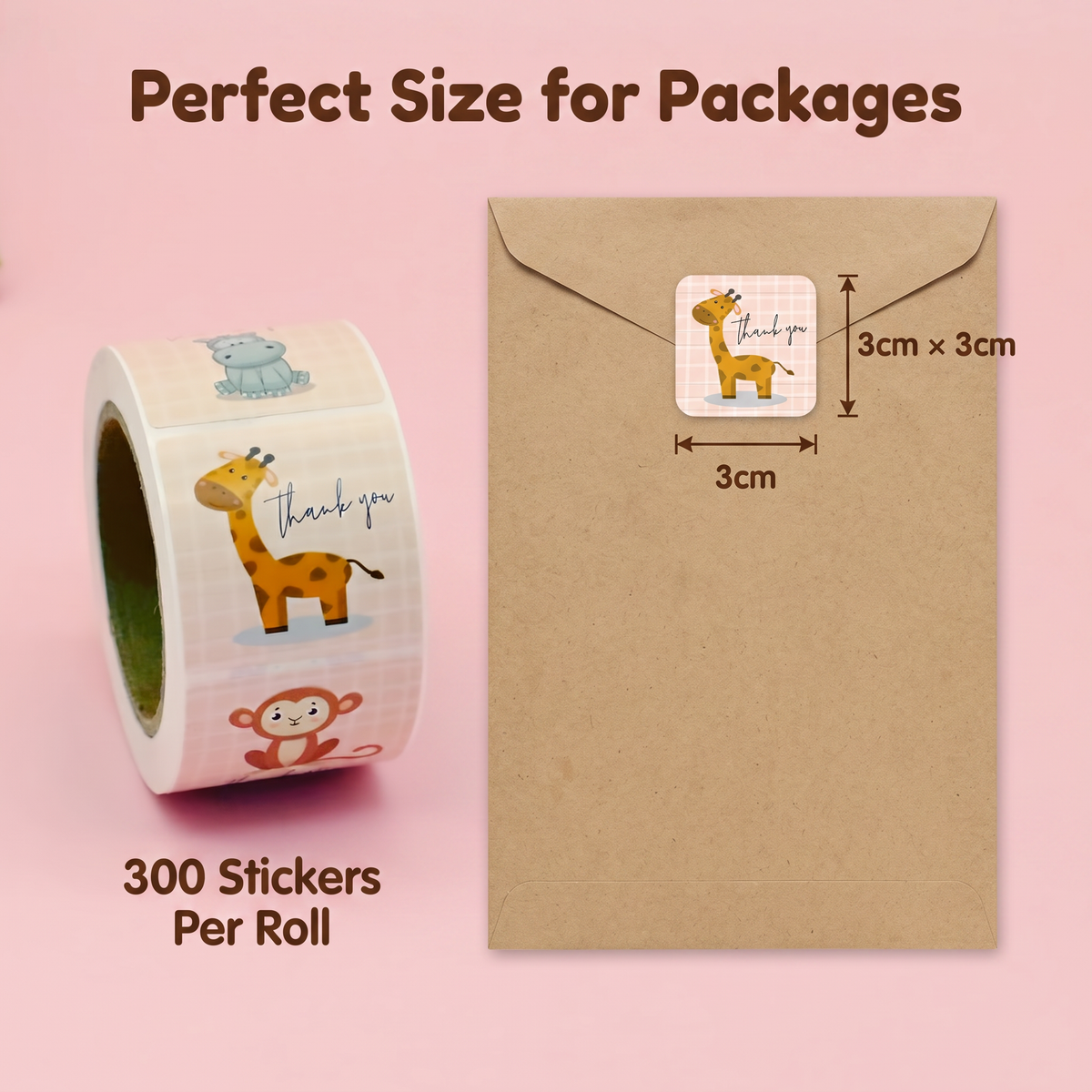 Axxlern Design 300 Thank You Stickers,Animal Labels,6 Designs