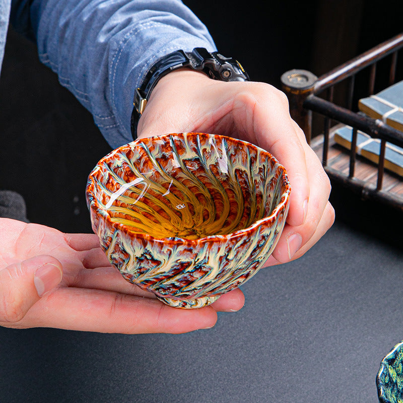 Jianzhan Ceramic Tea Cup, Artistic Glaze Teacup for Tea Tasting, Unique Handcrafted Chinese Tea Ceremony Cup