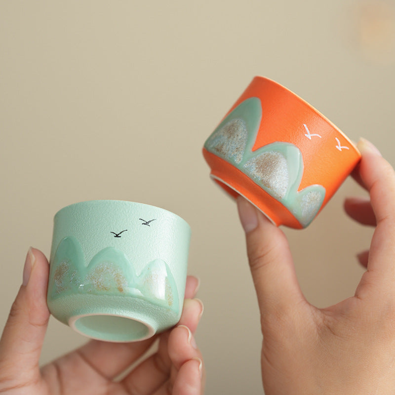 Colorful Landscape-Patterned Jianzhan Tea Cups Set, Ceramic Teacups for Tea Tasting