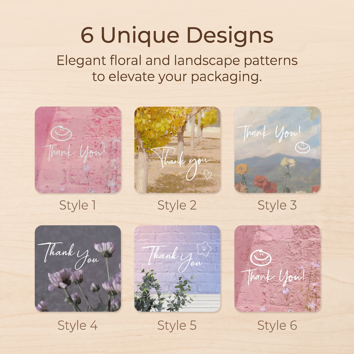 Axxlern Design 300 Thank You Stickers,Floral Labels,6 Designs