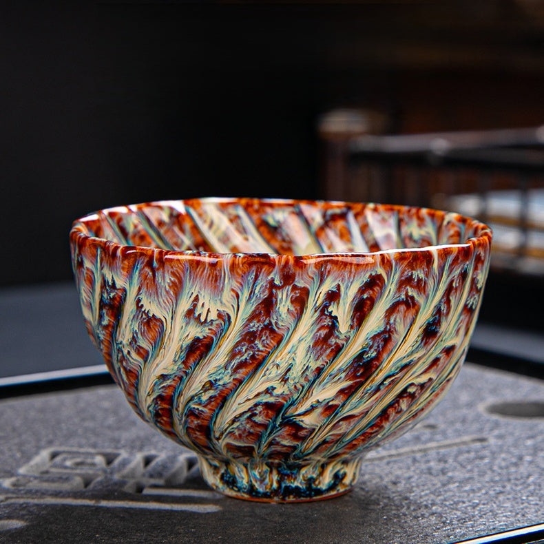 Jianzhan Ceramic Tea Cup, Artistic Glaze Teacup for Tea Tasting, Unique Handcrafted Chinese Tea Ceremony Cup