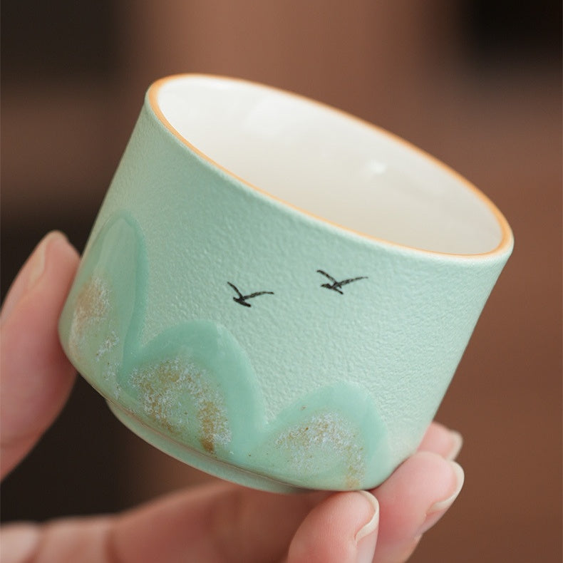 Colorful Landscape-Patterned Jianzhan Tea Cups Set, Ceramic Teacups for Tea Tasting