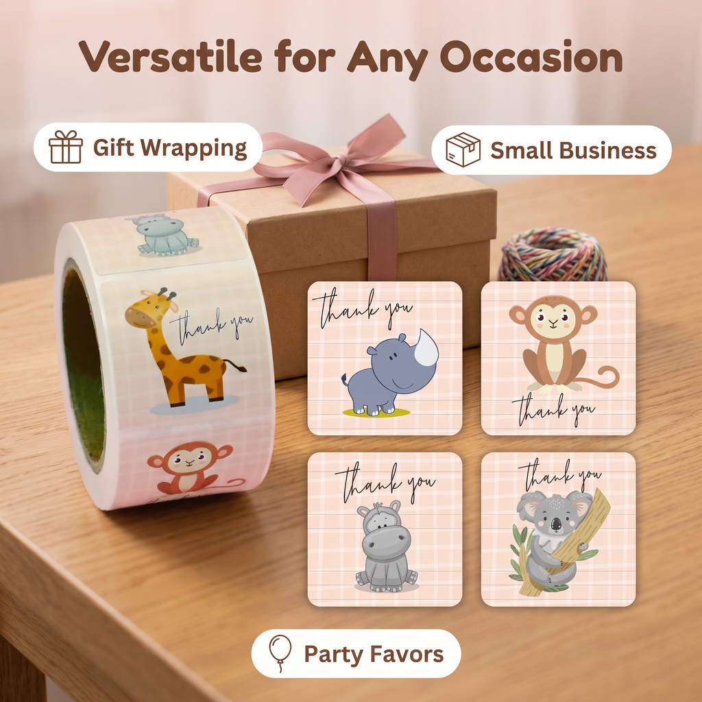 Axxlern Design 300 Thank You Stickers,Animal Labels,6 Designs
