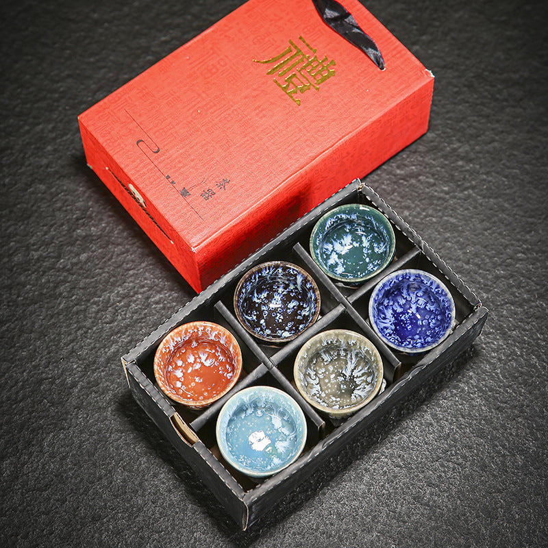Colorful Jianzhan Teacups Set, Ceramic Tea Cups for Tasting Tea, Artistic Chinese Tea Ceremony Cups