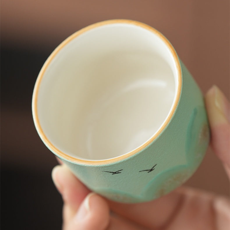 Colorful Landscape-Patterned Jianzhan Tea Cups Set, Ceramic Teacups for Tea Tasting