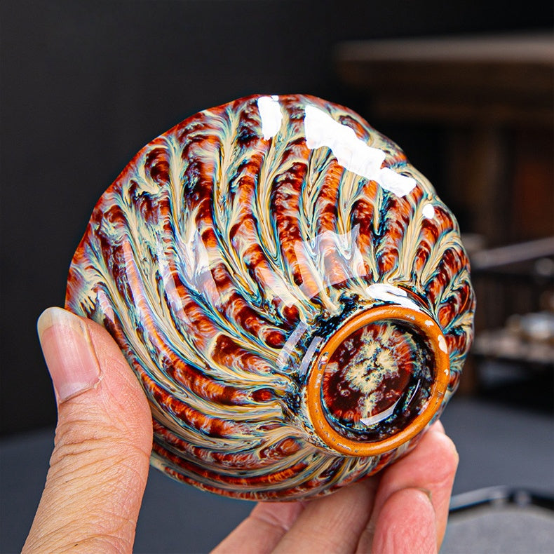 Jianzhan Ceramic Tea Cup, Artistic Glaze Teacup for Tea Tasting, Unique Handcrafted Chinese Tea Ceremony Cup