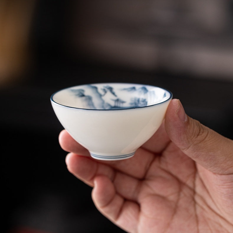 Blue and White Jianzhan Tea Cups Set, Ceramic Teacups for Tea Tasting, Traditional Chinese Tea Ceremony Cups