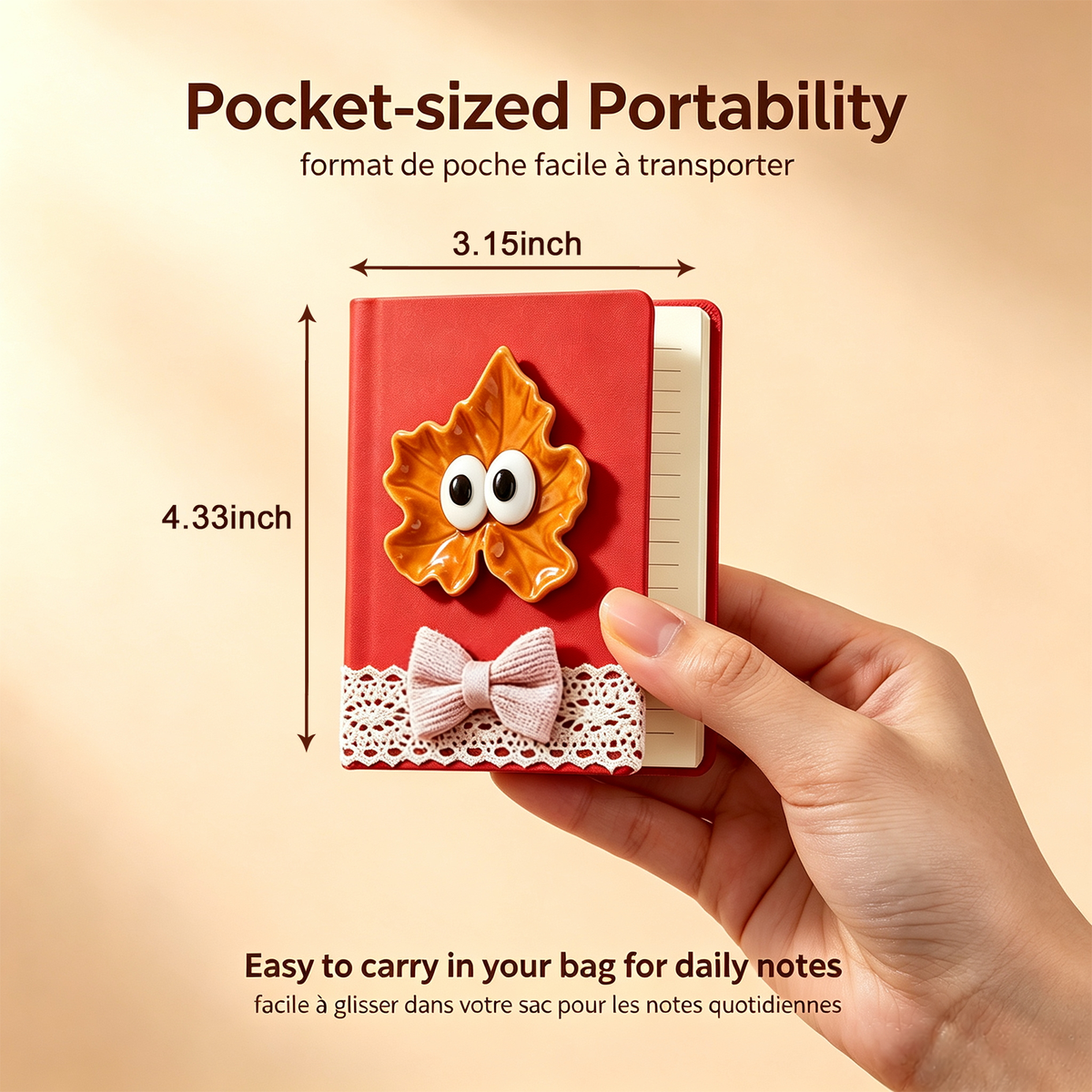 Axxlern Design Mini Pocket Notebook, Small Lined Maple Leaf Journal