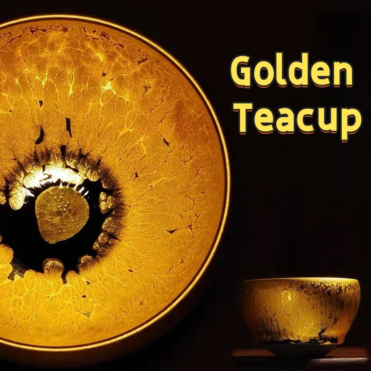 Handmade Golden Glaze Ceramic Teacup, Artisan Crafted Tea Bowl with Unique Crackle Pattern, Perfect for Tea Ceremony and Gift
