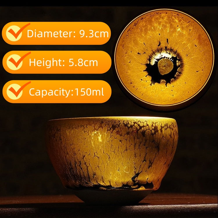 Handmade Golden Glaze Ceramic Teacup, Artisan Crafted Tea Bowl with Unique Crackle Pattern, Perfect for Tea Ceremony and Gift