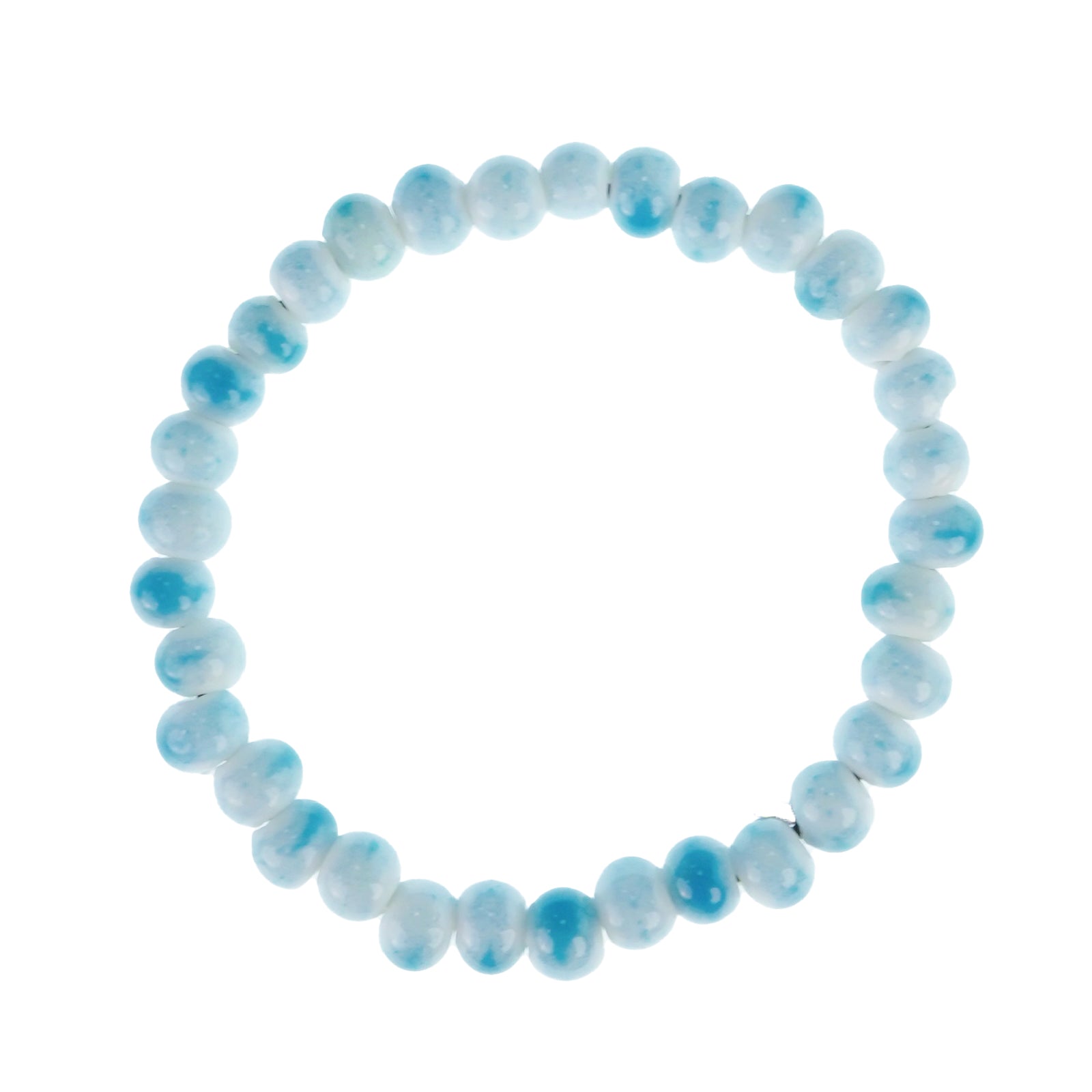 Handmade Blue and White Beaded Bracelet for Women, Round Bead Stretch Bracelet, Boho Jewelry Gift
