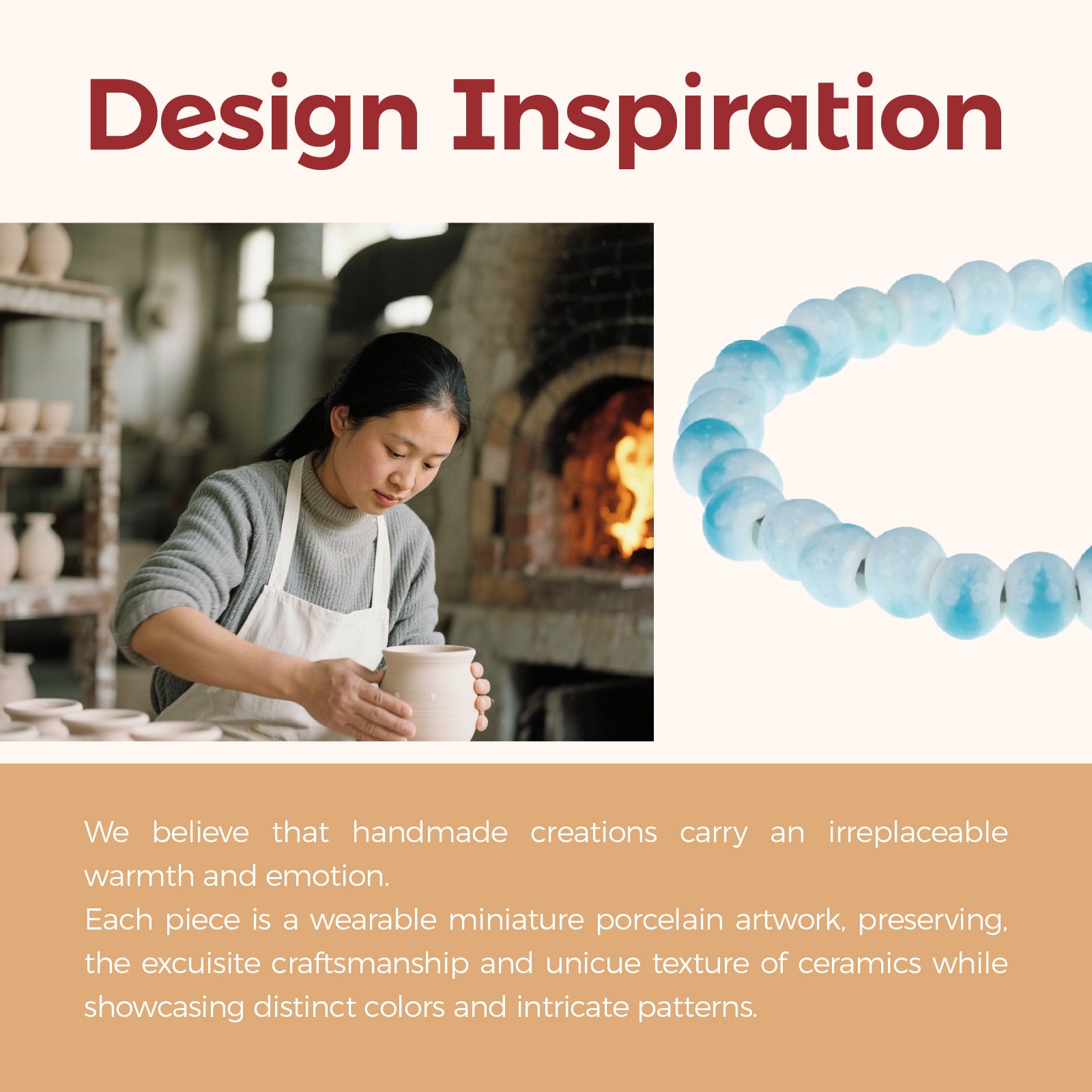 Handmade Blue and White Beaded Bracelet for Women, Round Bead Stretch Bracelet, Boho Jewelry Gift