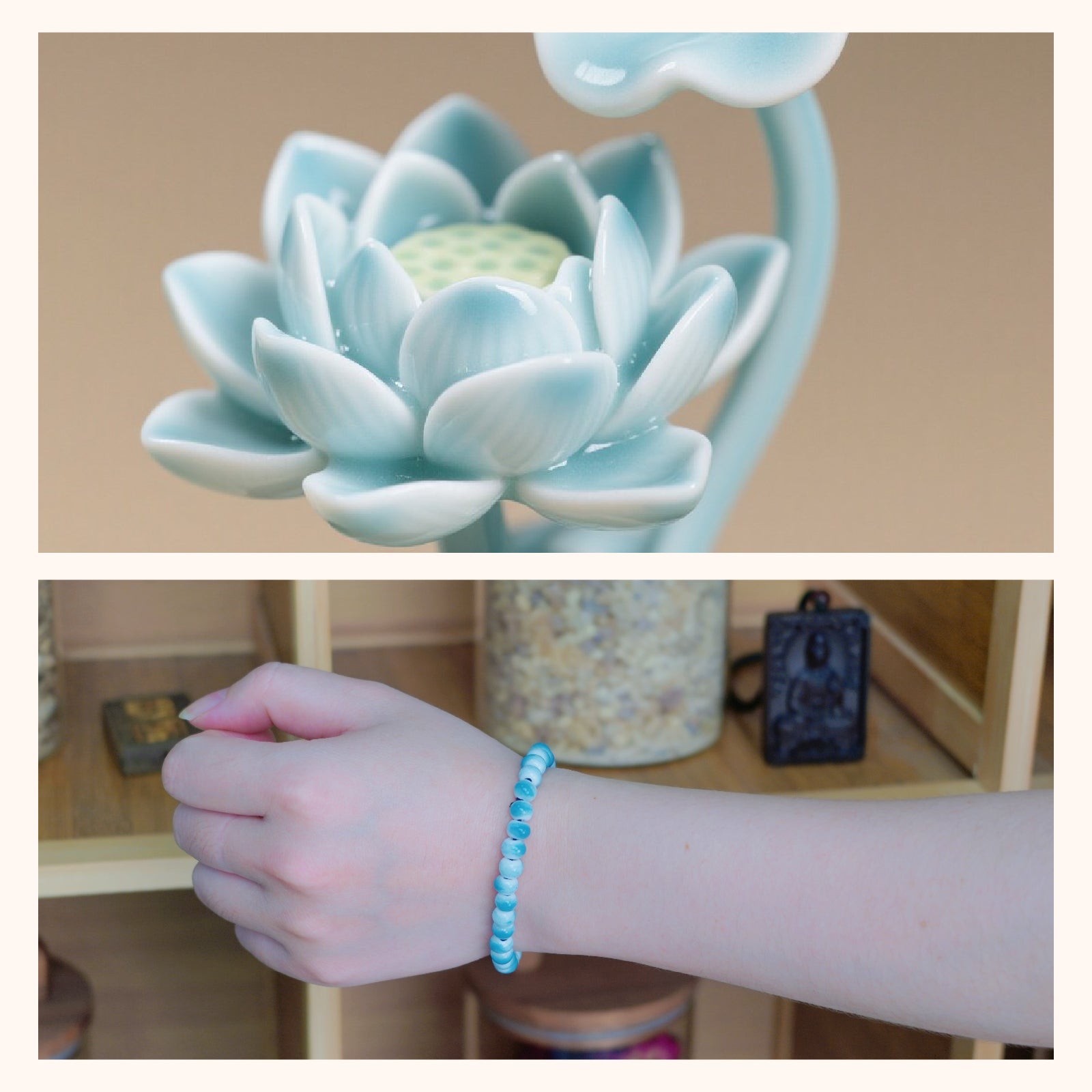 Handmade Blue and White Beaded Bracelet for Women, Round Bead Stretch Bracelet, Boho Jewelry Gift