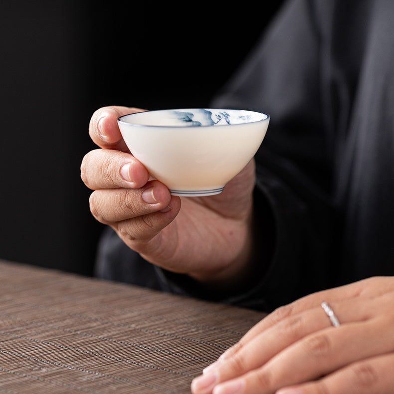 Blue and White Jianzhan Tea Cups Set, Ceramic Teacups for Tea Tasting, Traditional Chinese Tea Ceremony Cups