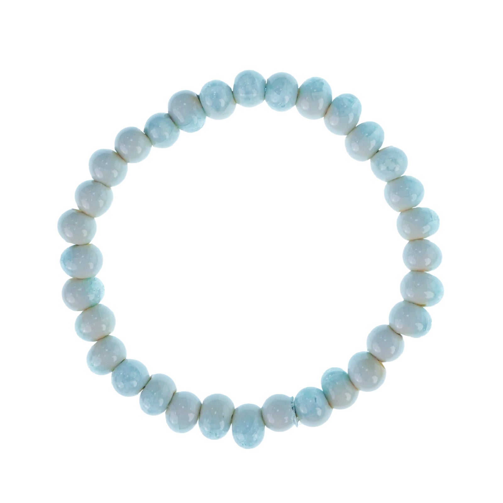 Handmade Light Blue Ceramic Beaded Stretch Bracelet for Women, Boho Style Round Bead Elastic Bracelet, Dainty Daily Wear Jewelry Gift