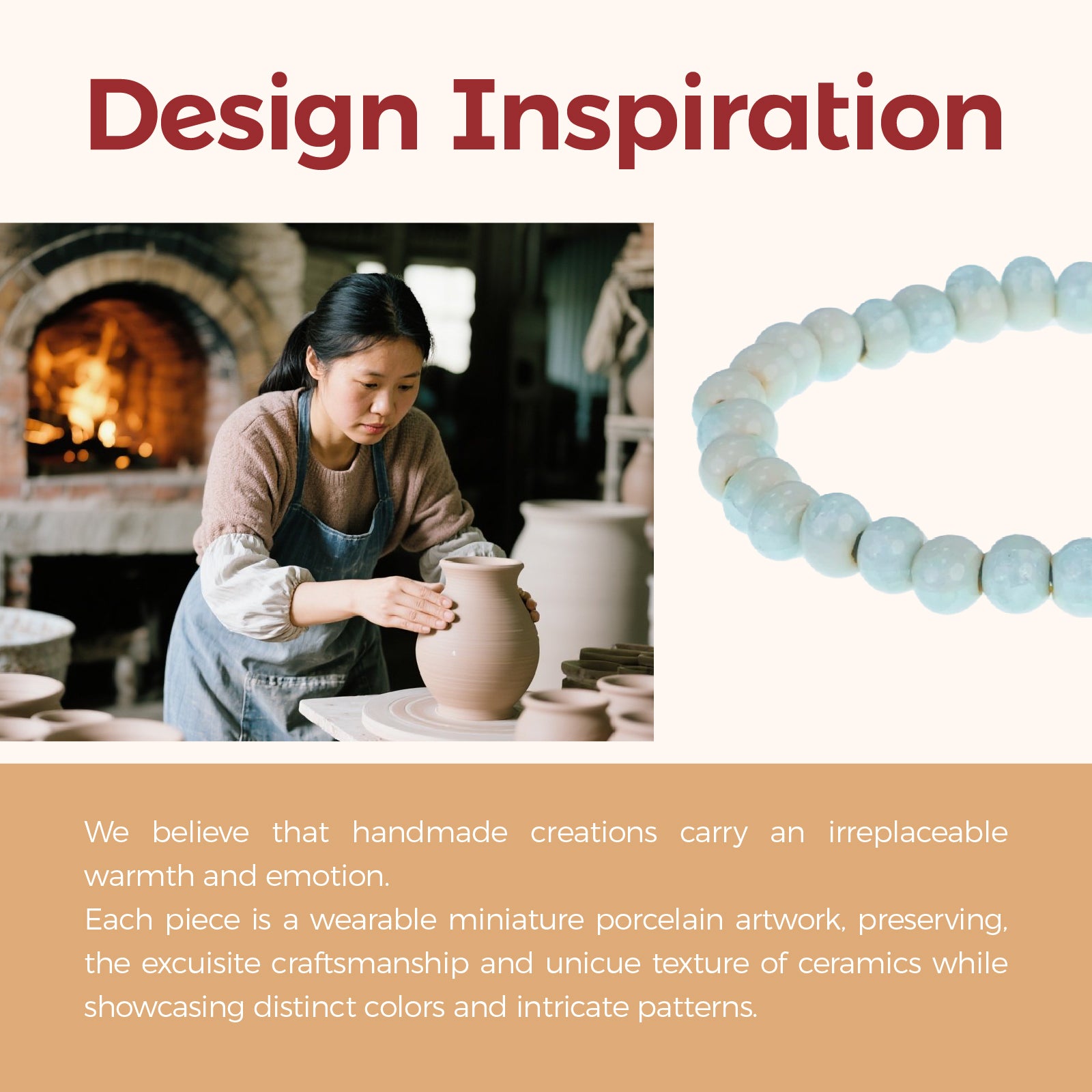 Handmade Light Blue Ceramic Beaded Stretch Bracelet for Women, Boho Style Round Bead Elastic Bracelet, Dainty Daily Wear Jewelry Gift