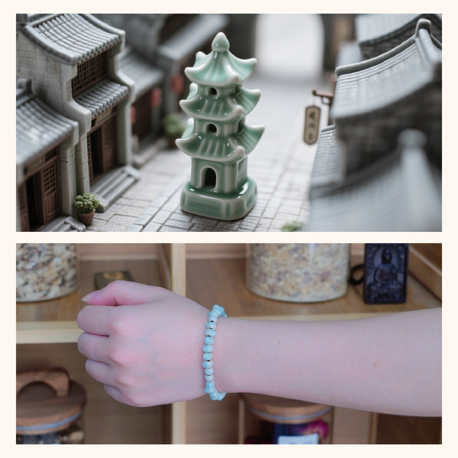 Handmade Light Blue Ceramic Beaded Stretch Bracelet for Women, Boho Style Round Bead Elastic Bracelet, Dainty Daily Wear Jewelry Gift