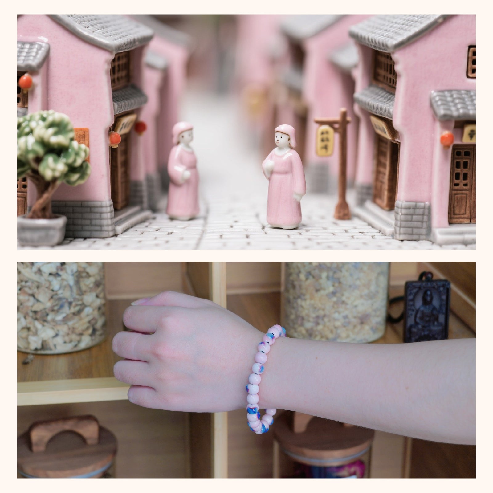 Handmade Ceramic Bead Bracelet, 8mm Beads Stretch Bracelet with Elastic Rope for Adjustable Fit, Stackable Boho Jewelry for Women