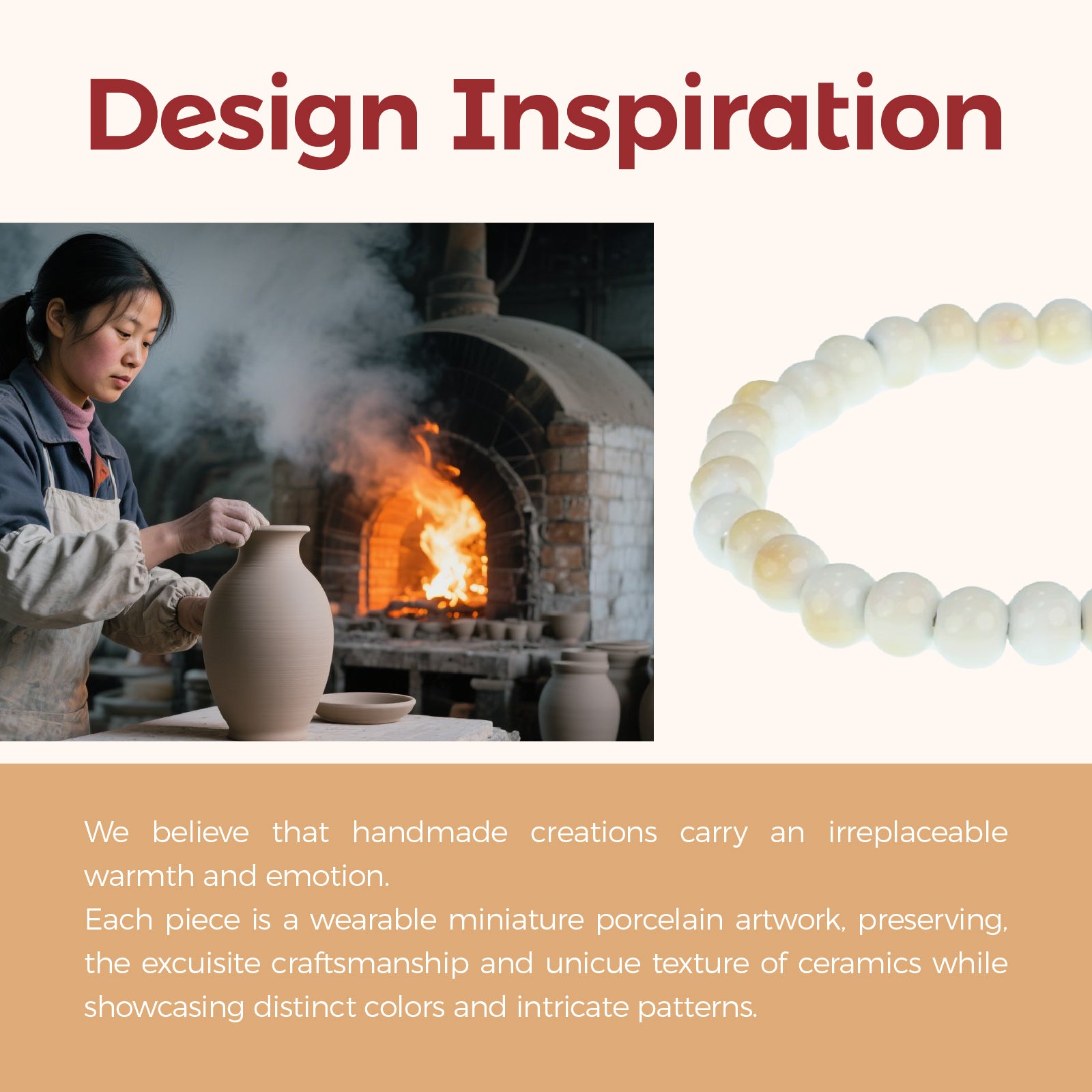 Handmade Ceramic Bead Bracelet, 6mm Beads Stretch Bracelet with Elastic Rope for Adjustable Fit, Stackable Jewelry for Women and Men