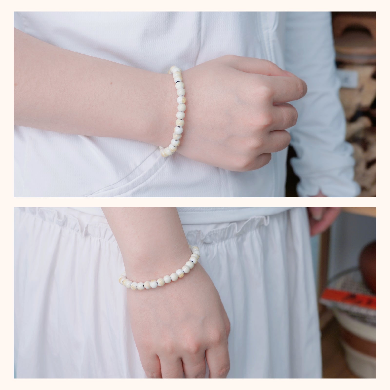 Handmade Ceramic Bead Bracelet, 6mm Beads Stretch Bracelet with Elastic Rope for Adjustable Fit, Stackable Jewelry for Women and Men