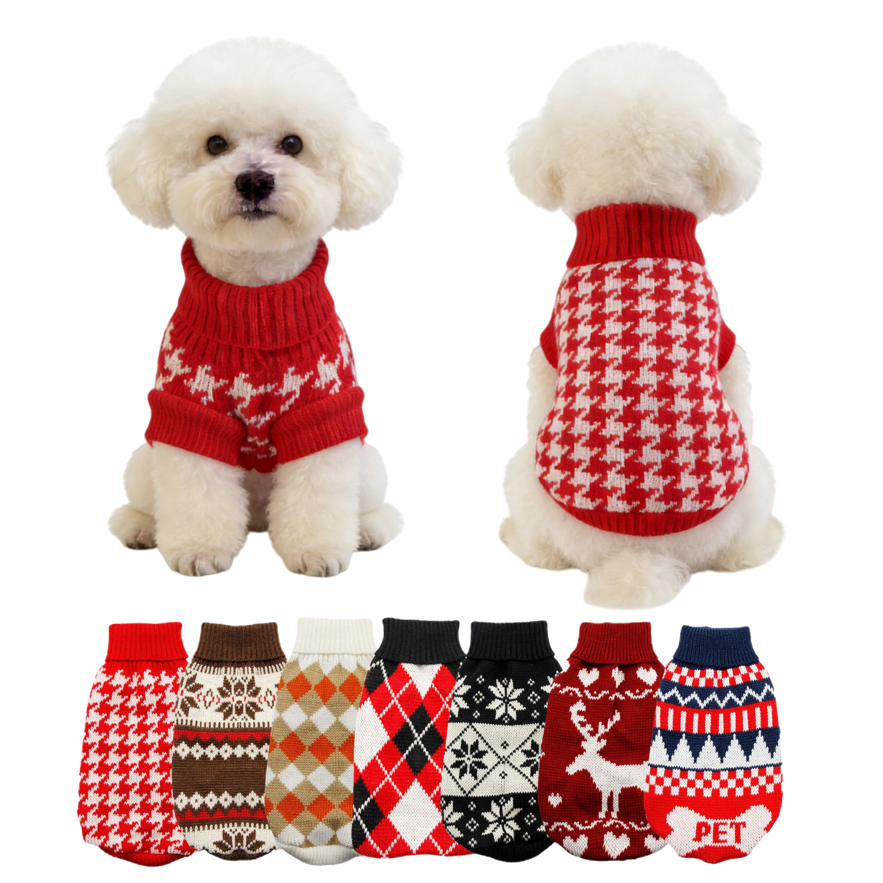Small Dog Cold Weather Sweaters – Warm Knit Turtlenecks, Cozy Pet Pullovers Dog Clothes with Leash Hole for Chihuahua Bulldog Pug Beagles