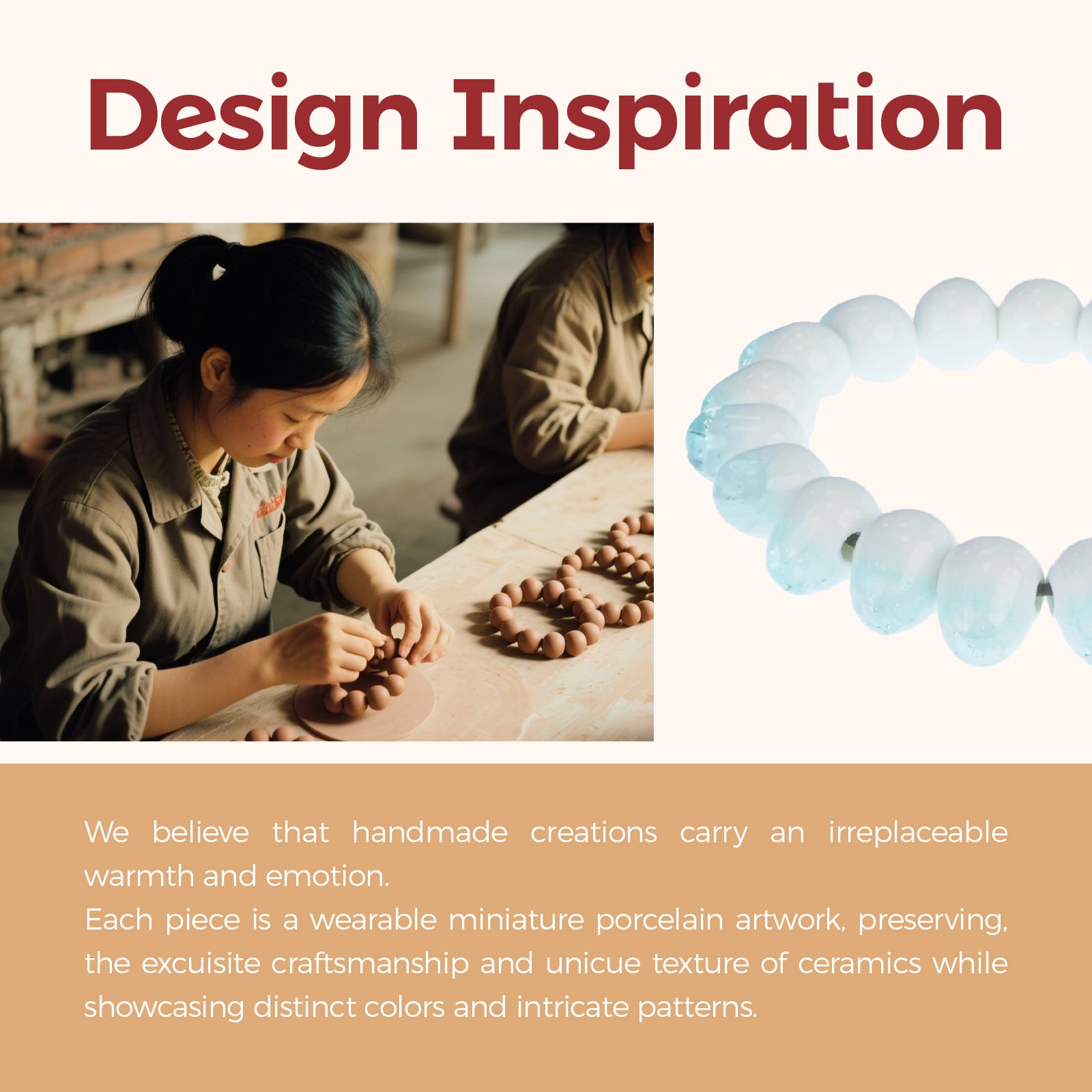Handmade Ceramic Bead Bracelet, 8mm Beads Stretch Bracelet with Elastic Rope for Adjustable Fit, Stackable Bracelets for Women and Men