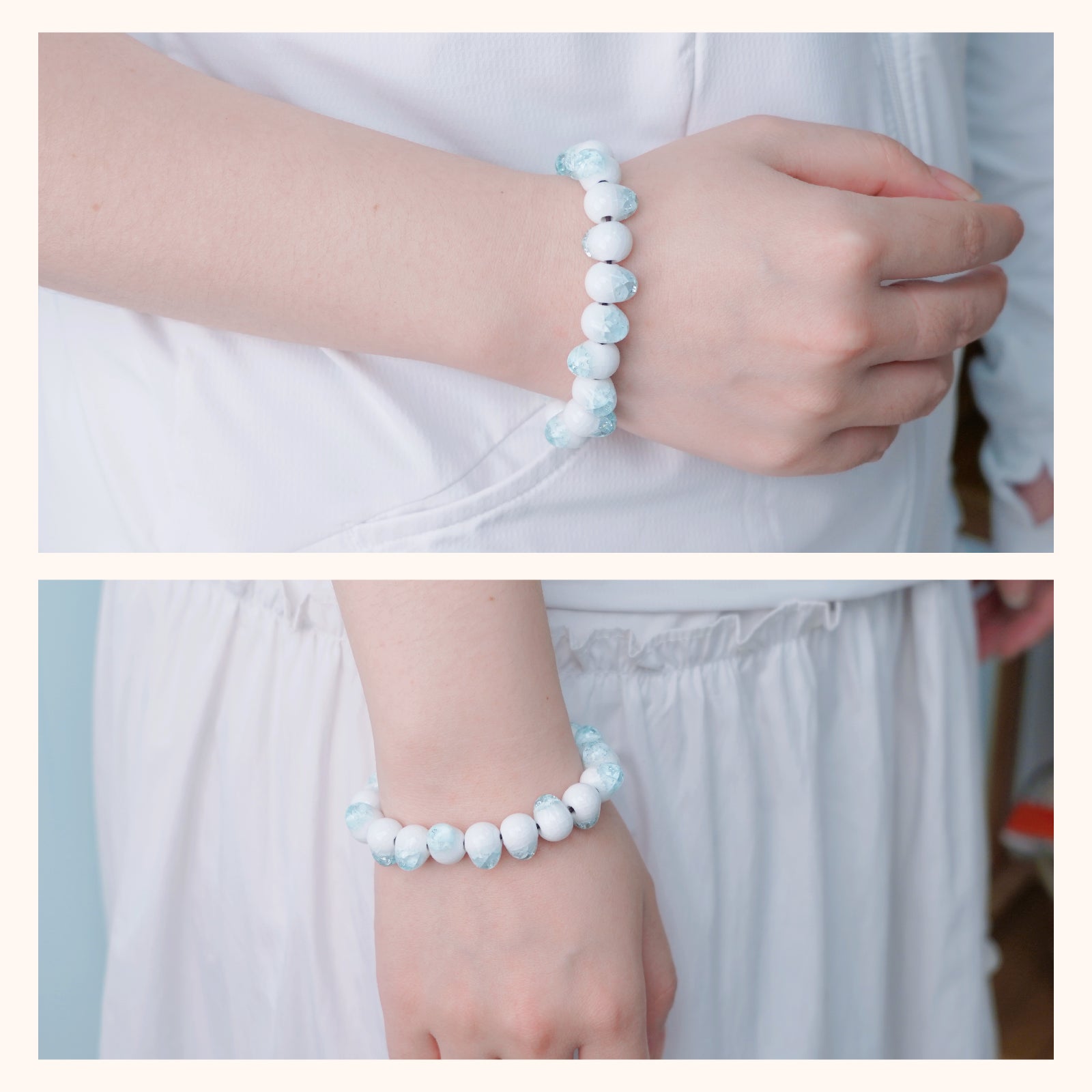 Handmade Ceramic Bead Bracelet, 8mm Beads Stretch Bracelet with Elastic Rope for Adjustable Fit, Stackable Bracelets for Women and Men
