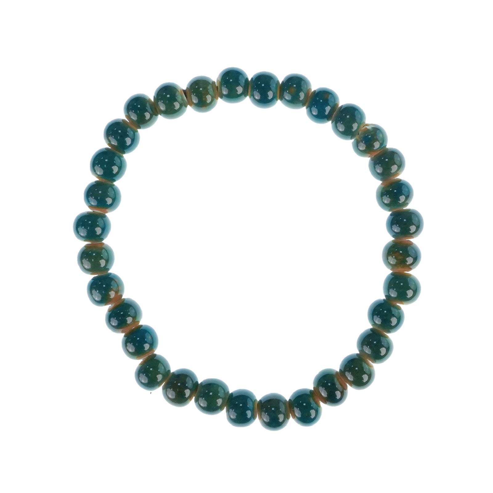 Handmade Ceramic Bead Bracelet, Teal and Brown Beaded Stretch Bracelet for Women, Boho Elastic Jewelry