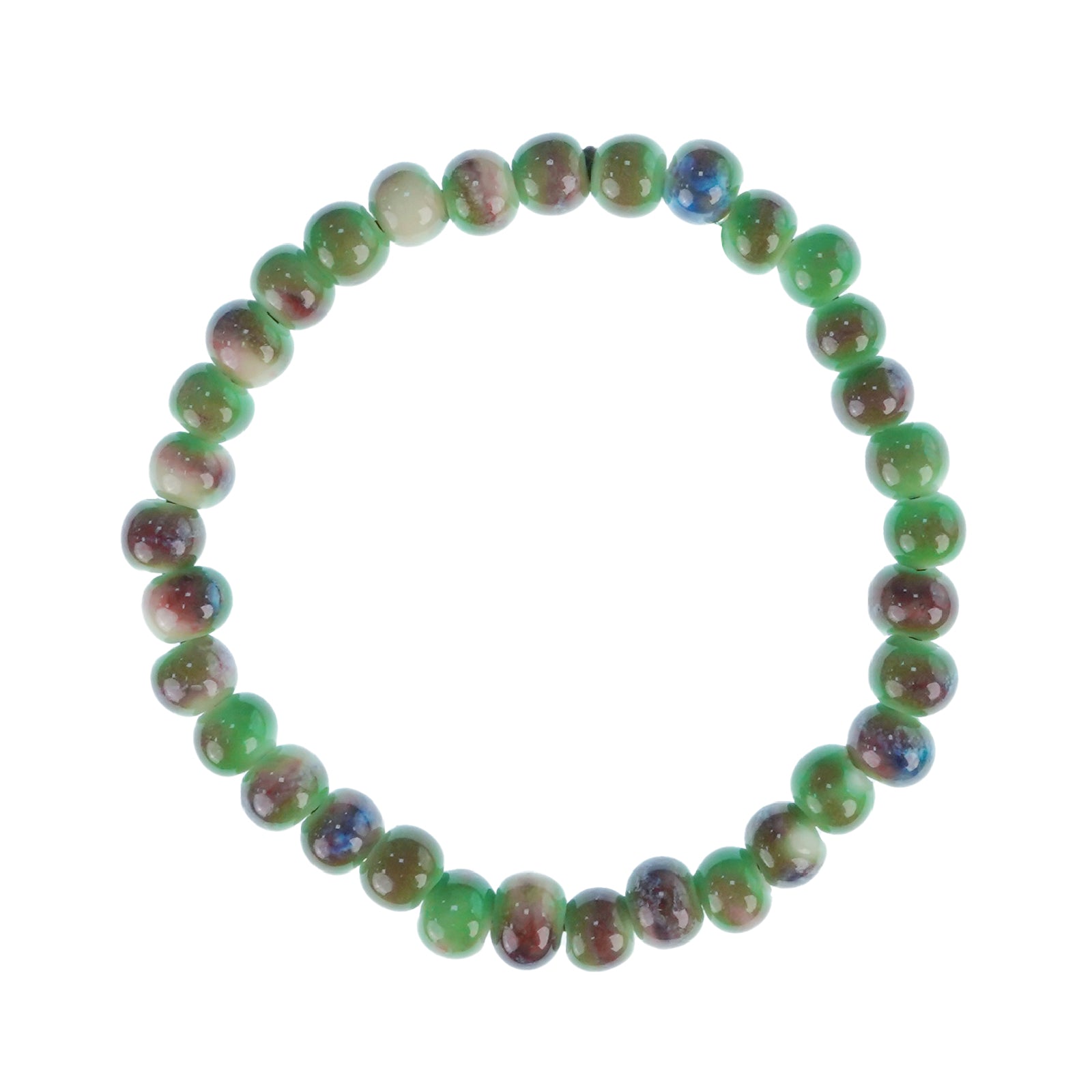 Handmade Ceramic Bead Bracelet, Colorful Green, Brown and Blue Beaded Stretch Bracelet for Women, Boho Elastic Jewelry