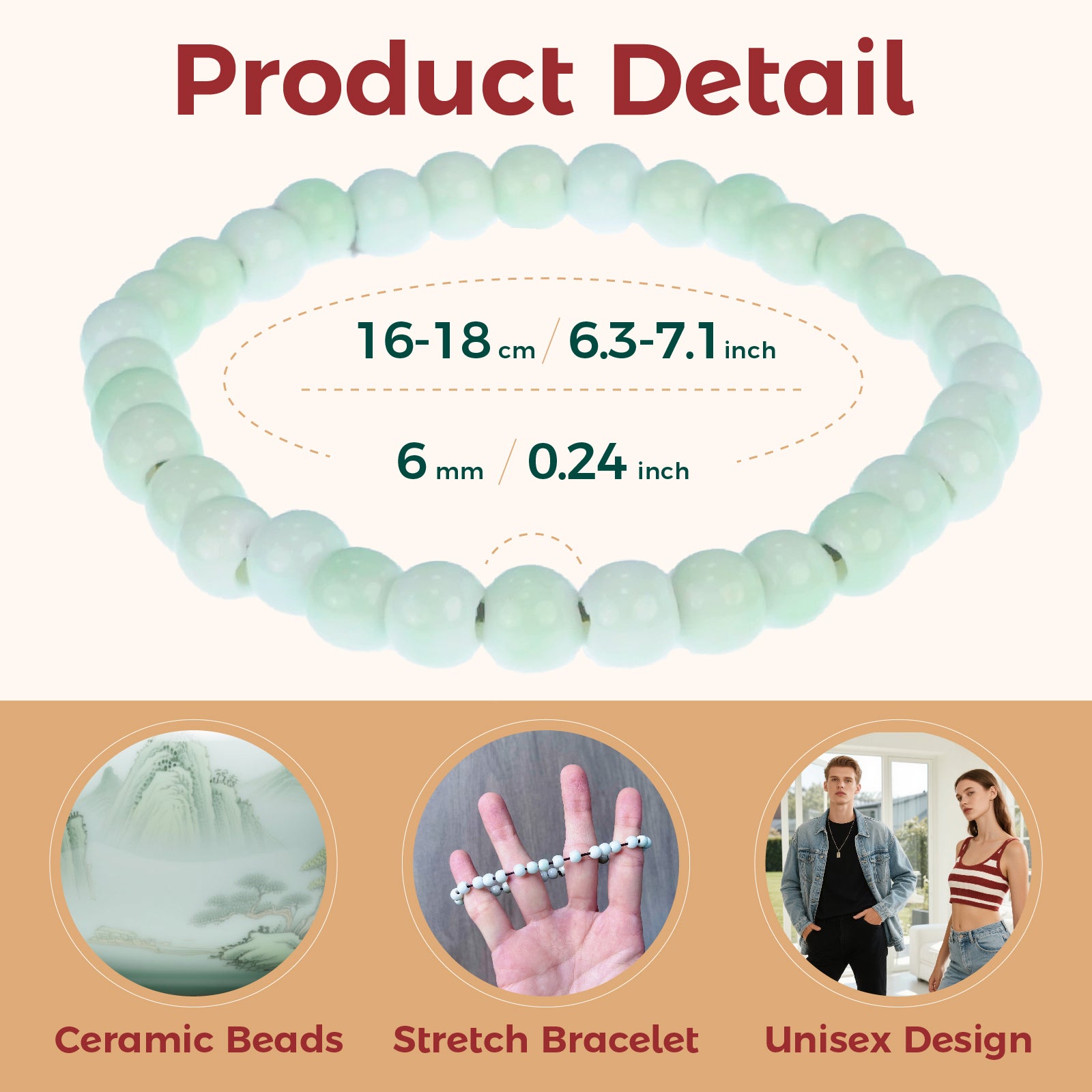 Handmade Light Green Jade Beaded Bracelet, Natural Gemstone Stretch Bracelet for Women, Healing Crystal Jewelry Gift for Yoga Meditation