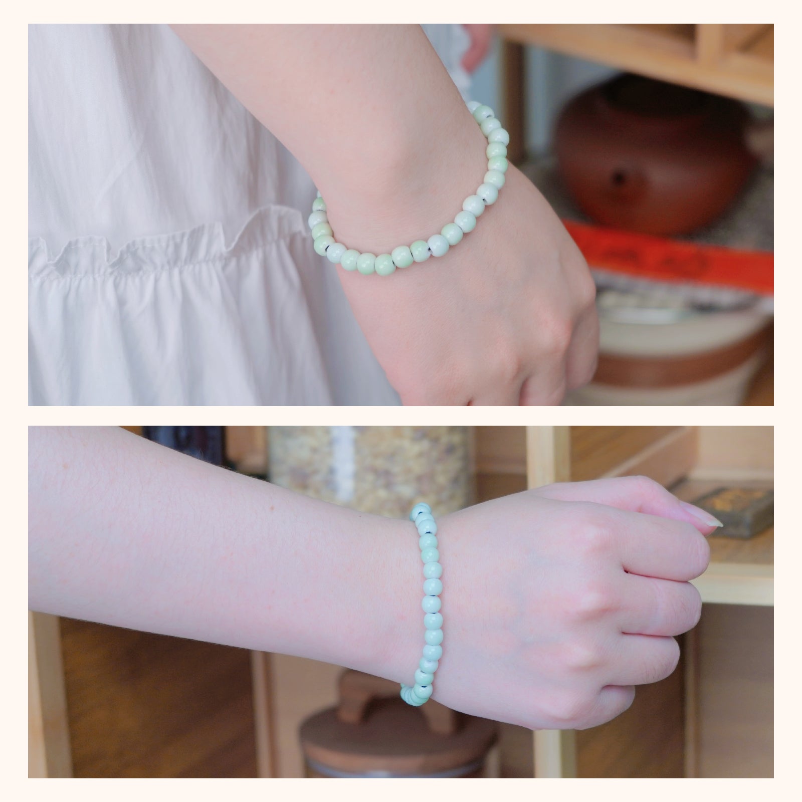 Handmade Light Green Jade Beaded Bracelet, Natural Gemstone Stretch Bracelet for Women, Healing Crystal Jewelry Gift for Yoga Meditation