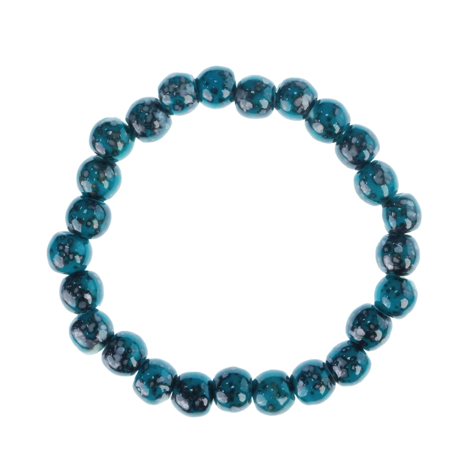 Blue Speckled Beaded Stretch Bracelet, Handcrafted Boho Statement Jewelry for Women, Unique Colorful Bead Bracelet Gift for Fashion Enthusiasts