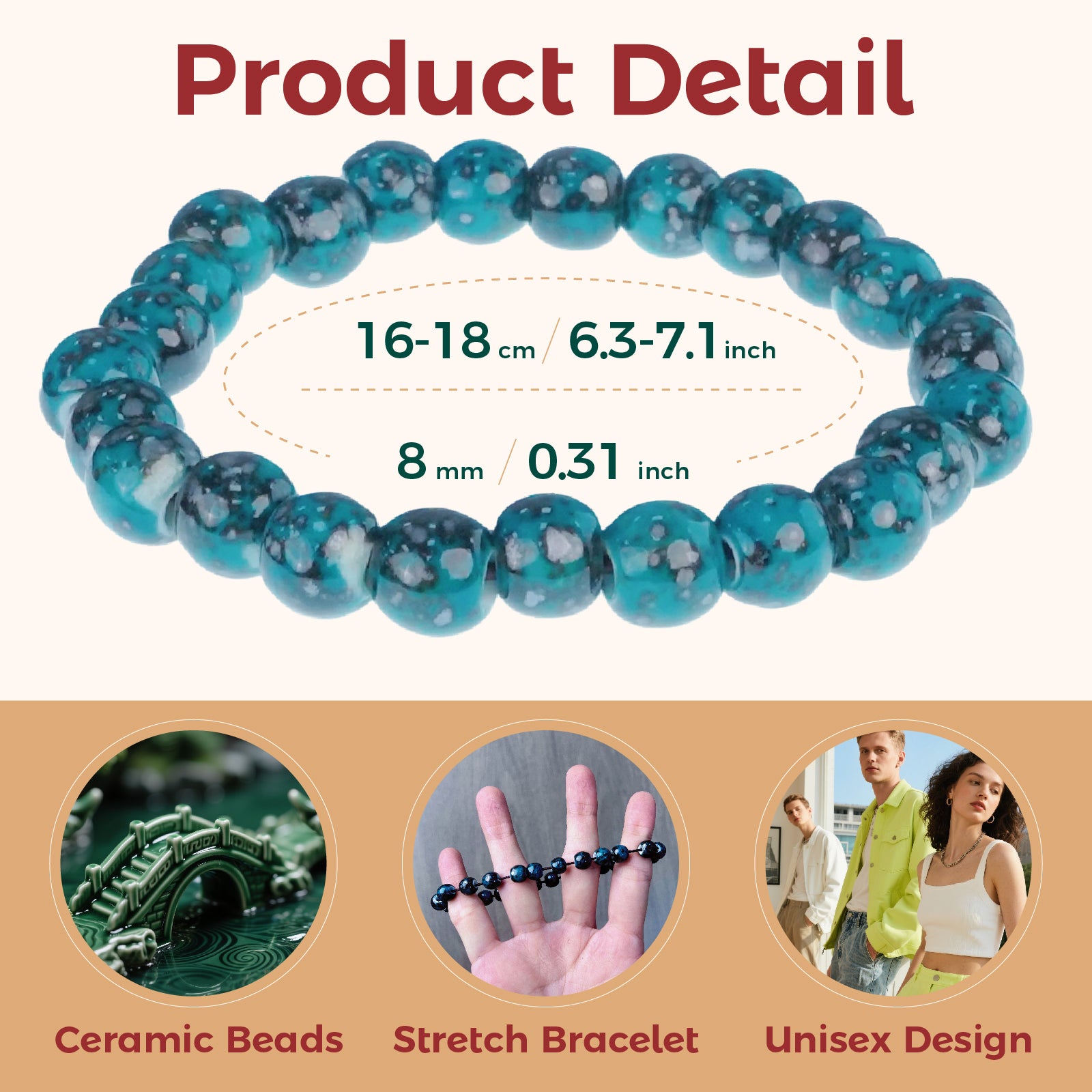 Blue Speckled Beaded Stretch Bracelet, Handcrafted Boho Statement Jewelry for Women, Unique Colorful Bead Bracelet Gift for Fashion Enthusiasts