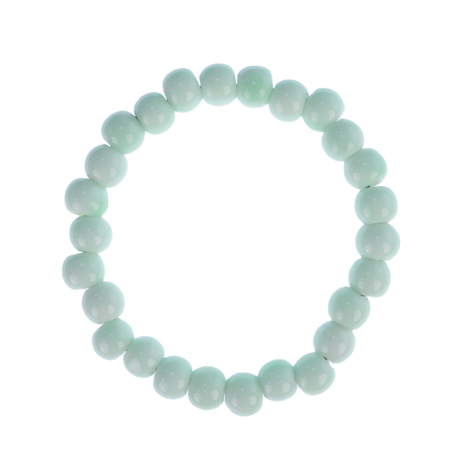 Unisex Light Green Ceramic Beaded Stretch Bracelet, 8mm Beads, Handcrafted Boho Jewelry for Women Men, Gift for Yoga Meditation & Daily Wear