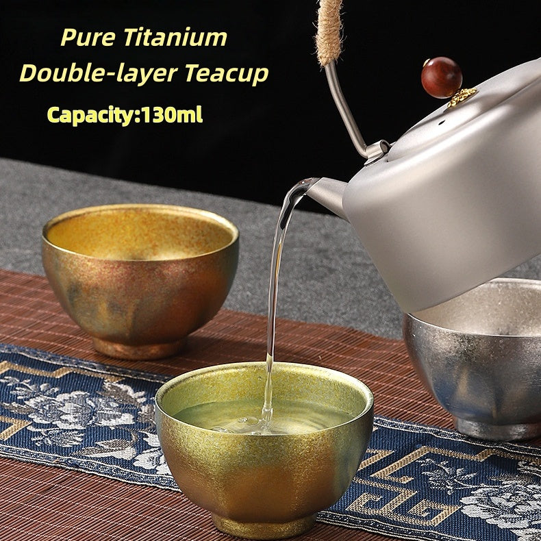 Handmade Double-Layer Pure Titanium Jianzhan Teacups, Heat-Resistant, 130ml Capacity, Multiple Colors Available for Unique Tea Drinking