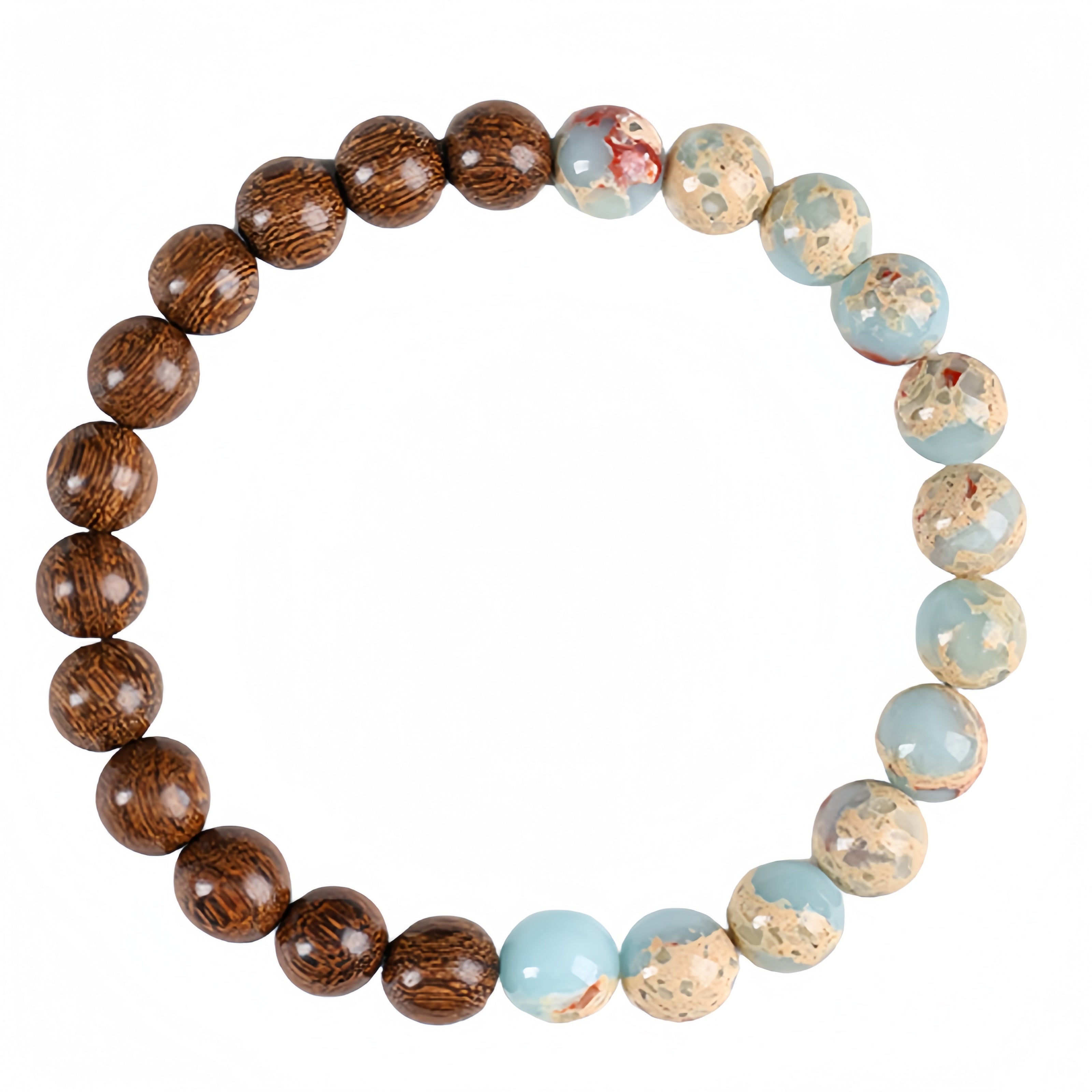 Natural Gemstone Bracelet 8mm Round Bead Bracelets, Shoushan Stone Sandalwood Handmade Elastic Bracelet