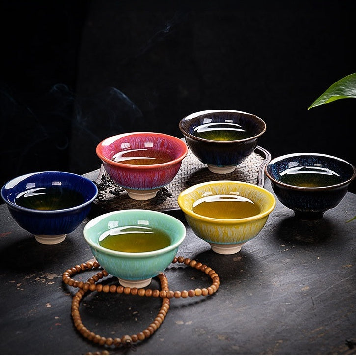 Heat-Resistant Ceramic Tea Cup - Comfortable Grip Handle, Ru Kiln Ceramic Teacup Spill-Proof Rim