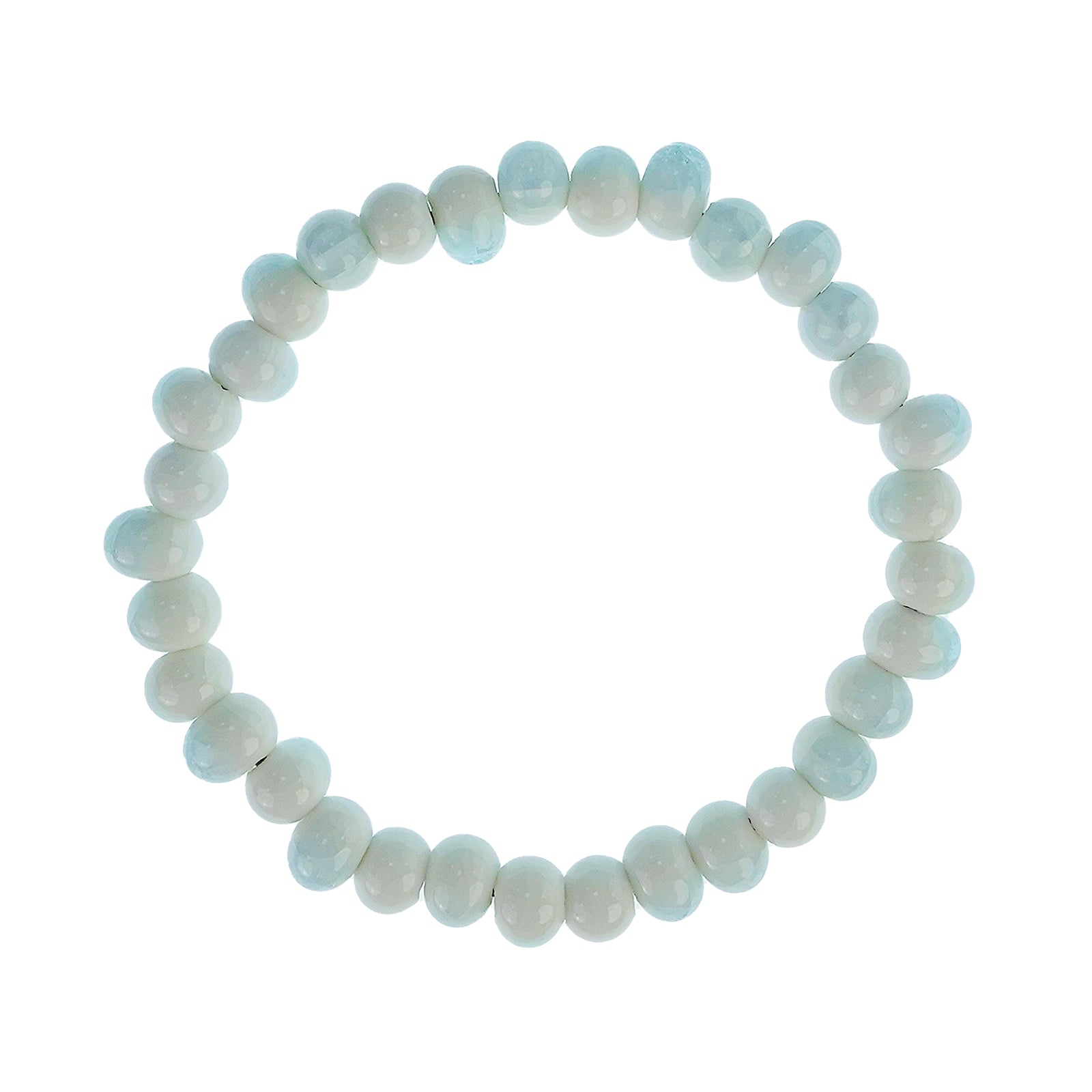 Bead Bracelets 6mm Round Ceramic Beads Stretch Bracelet Colorful Beaded Bracelets Fits for Men and Women (White Ice)
