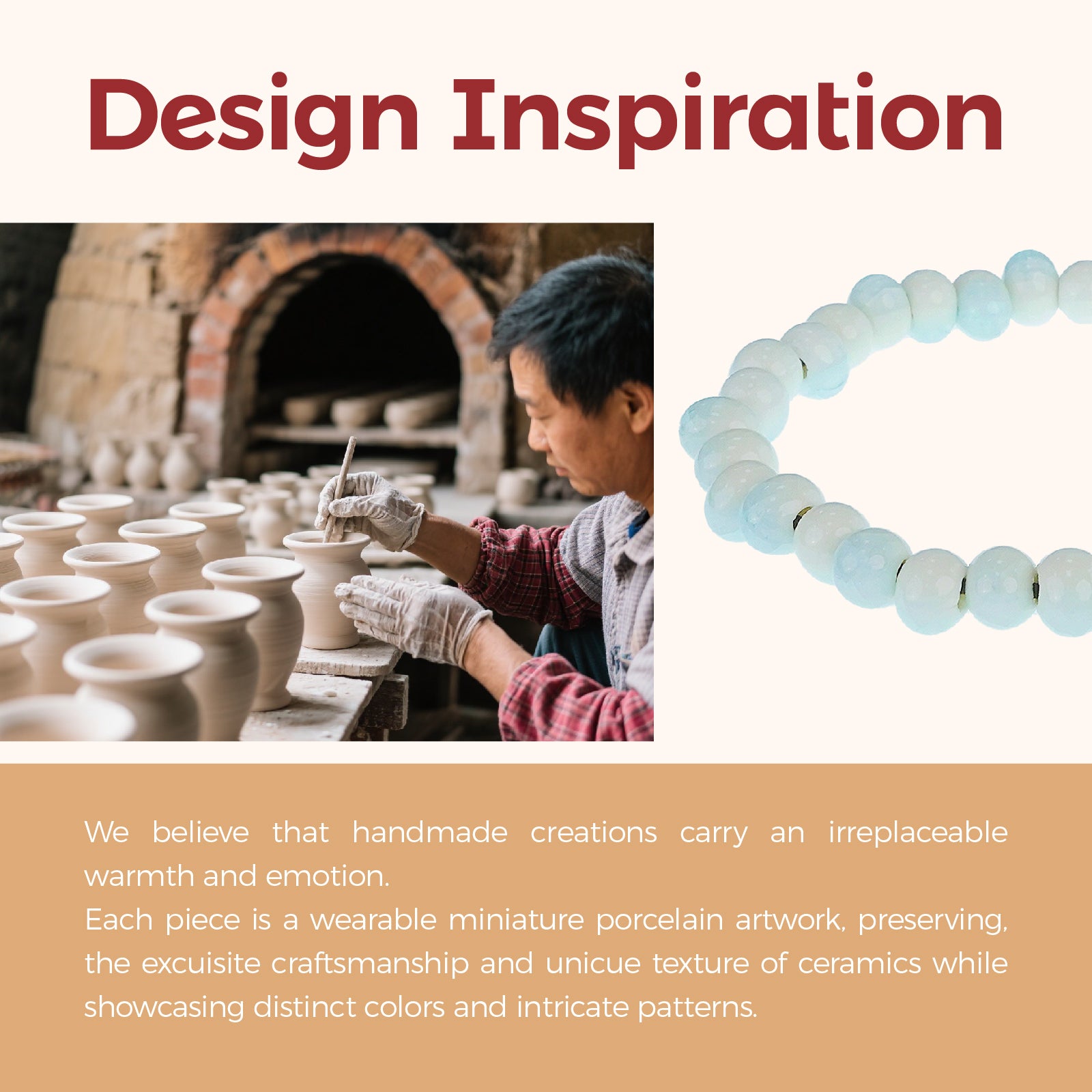 Bead Bracelets 6mm Round Ceramic Beads Stretch Bracelet Colorful Beaded Bracelets Fits for Men and Women (White Ice)