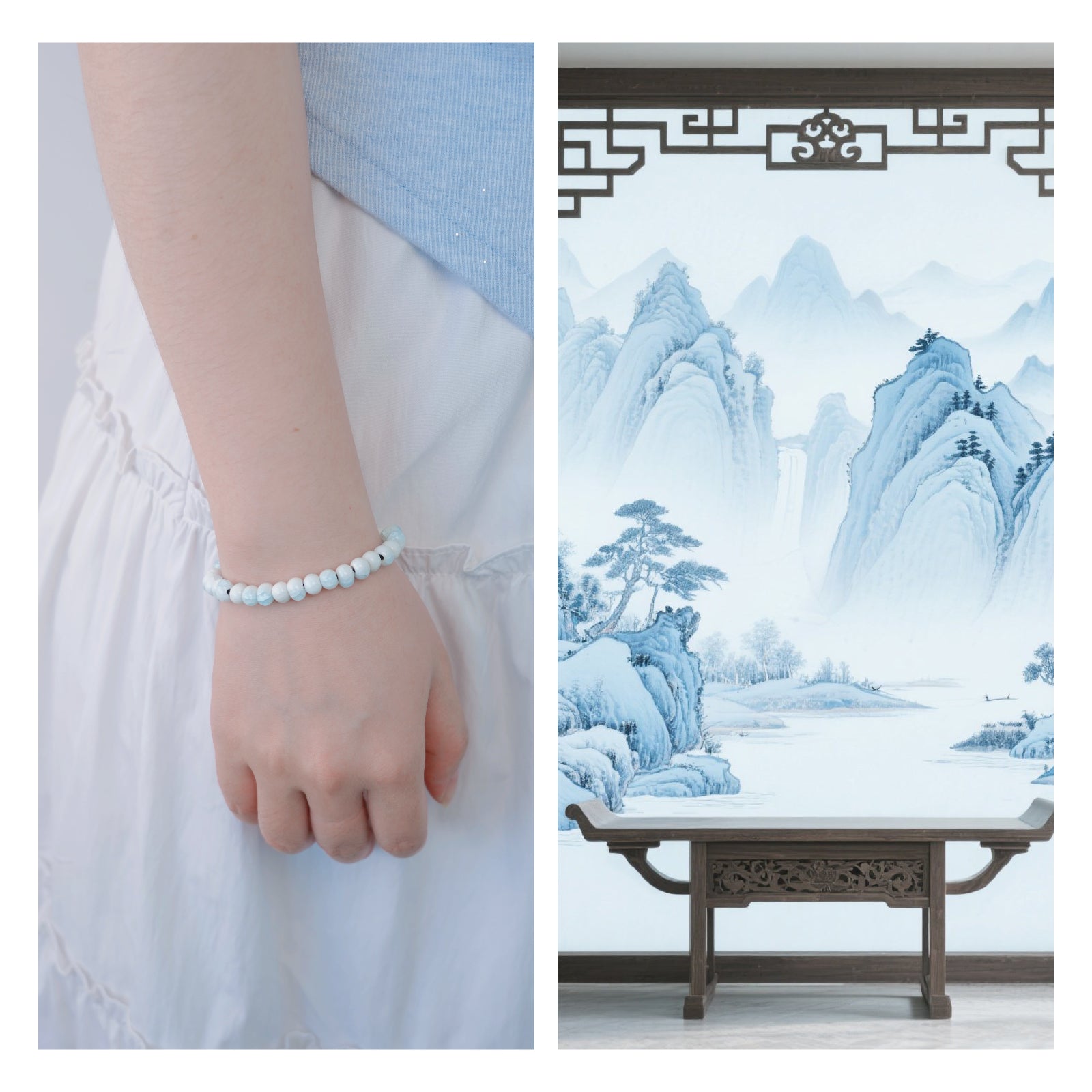 Bead Bracelets 6mm Round Ceramic Beads Stretch Bracelet Colorful Beaded Bracelets Fits for Men and Women (White Ice)