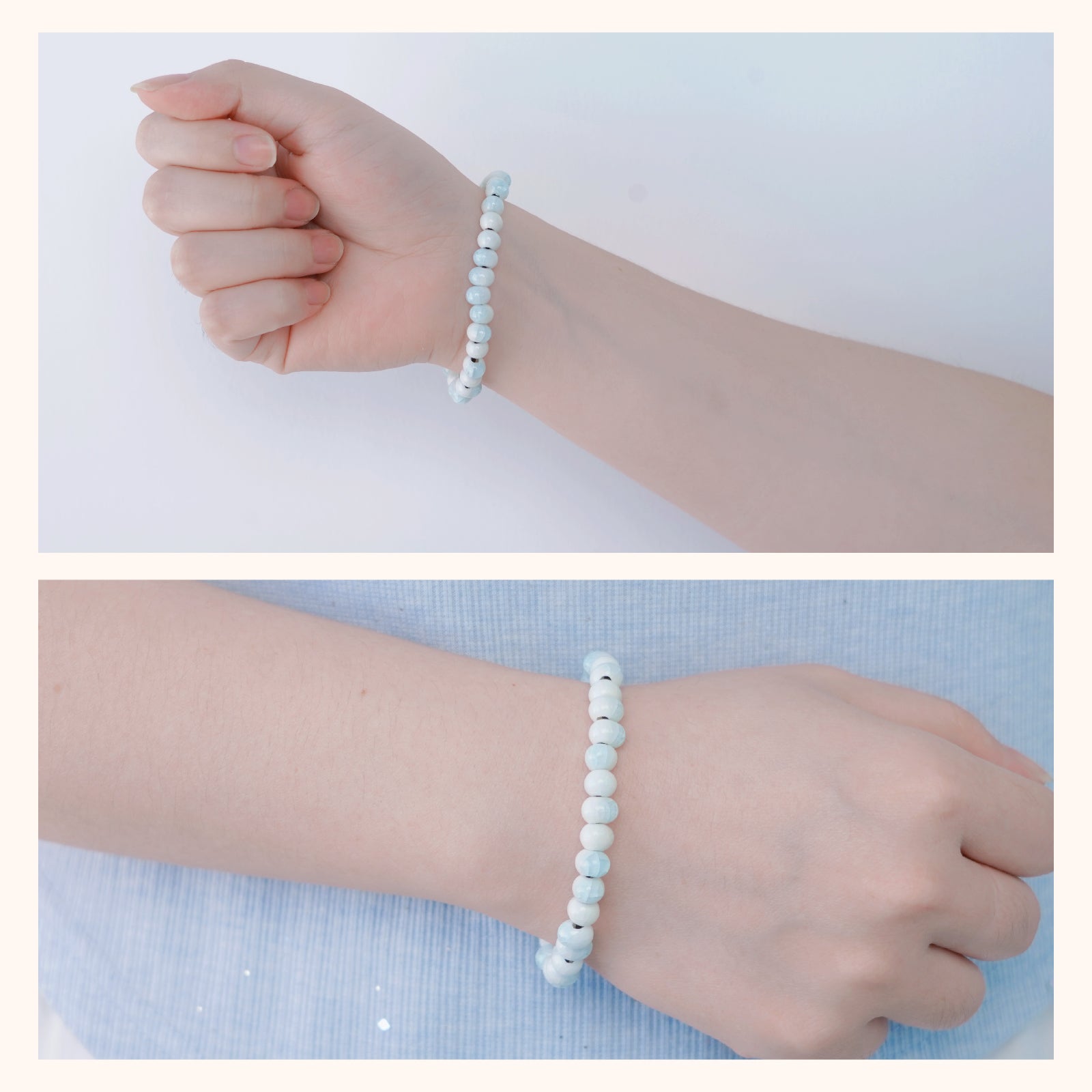 Bead Bracelets 6mm Round Ceramic Beads Stretch Bracelet Colorful Beaded Bracelets Fits for Men and Women (White Ice)